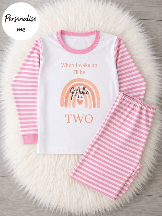 Personalised Pink Rainbow  Themed Pyjamas