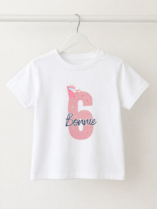 Personalised Girl Pink Birthday Age T-shirt