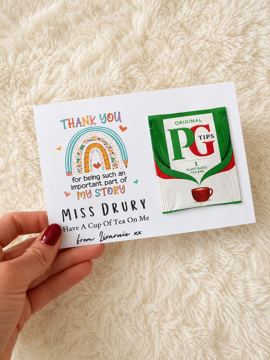 Personalised Have A Tea On Me Card- Thank you for being part of our story
