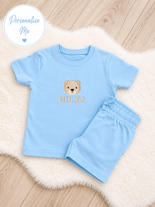 Personalised Little Bear Embroidered Top And Short Set