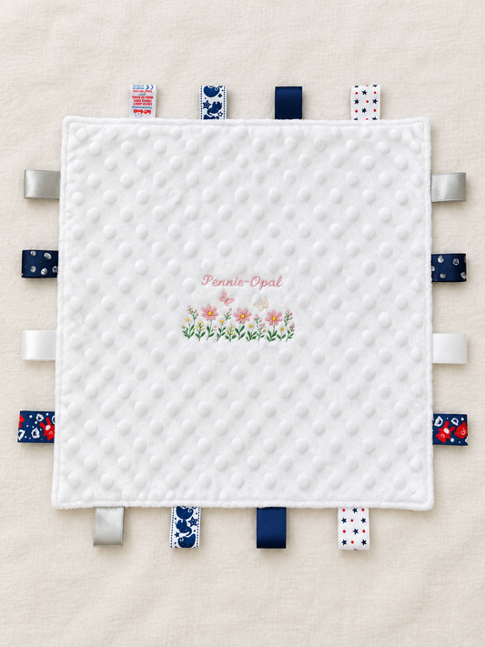 Personalised Embroidered  Wildflower Baby Taggie Comforter