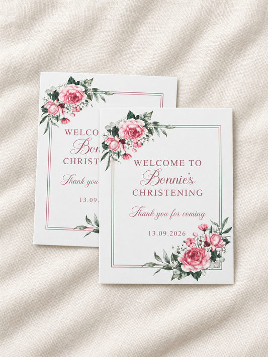 Personalised Thank You For Coming To My Christening Cards- Pink