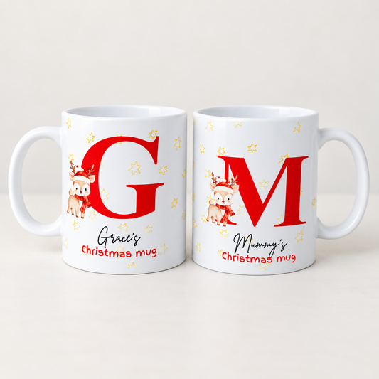 Personalised Christmas Reindeer Initials Mug