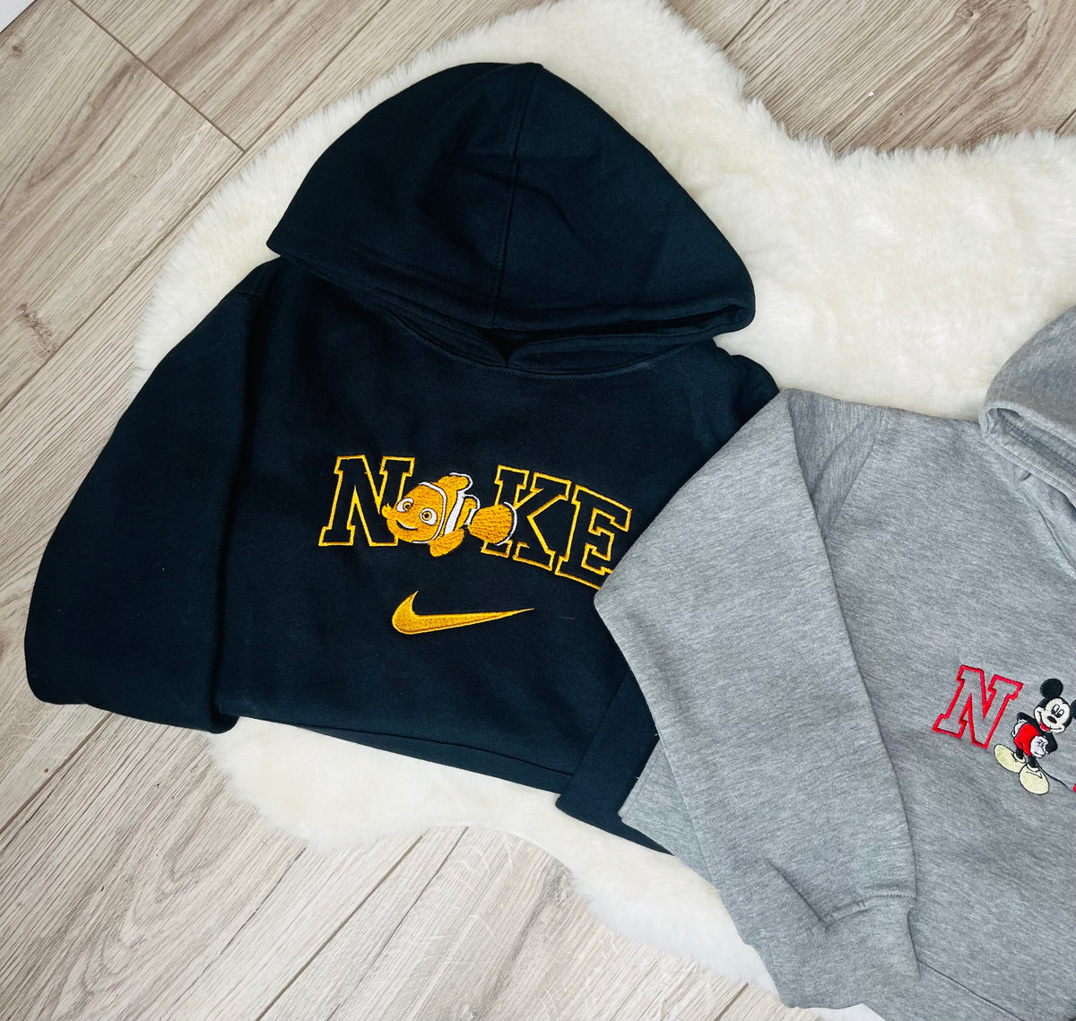 Close-up of Nike-inspired character embroidery and personalised name