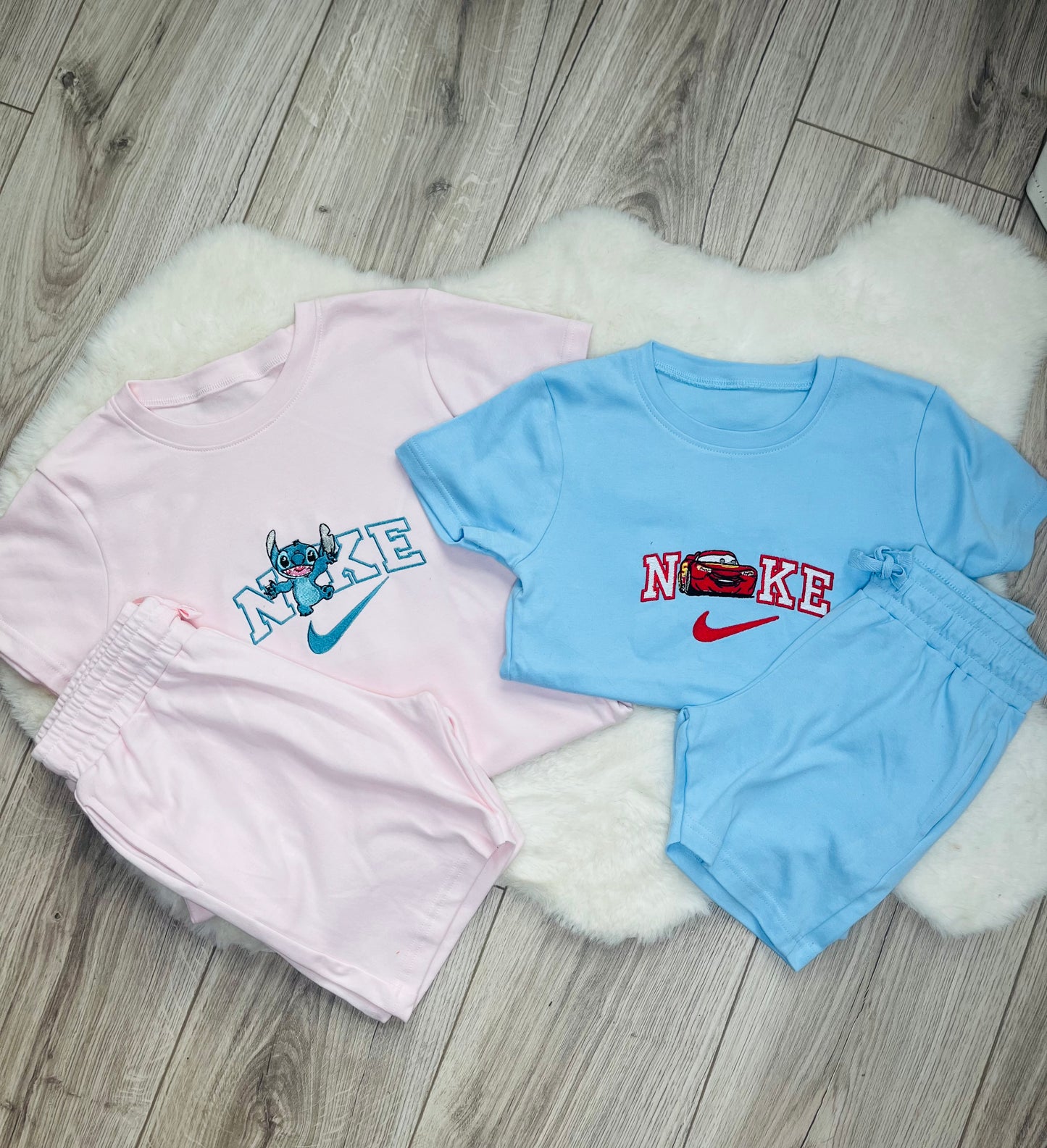 Embroidered kids lounge set with matching shorts and t-shirt personalised summer outfit for children