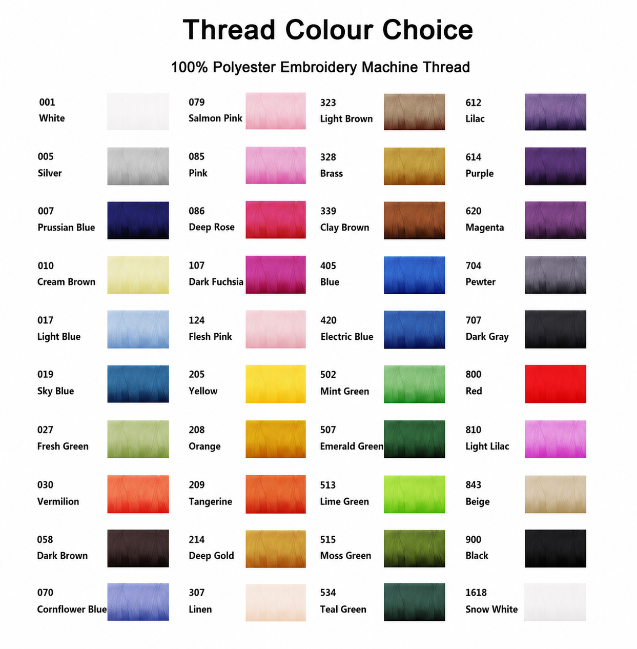 Embroidery Thread Colours chart