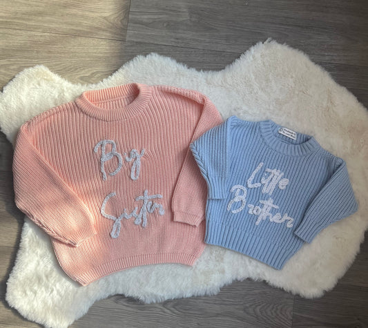 Personalised Hand Embroidery Brother/Sister Knitted Jumper