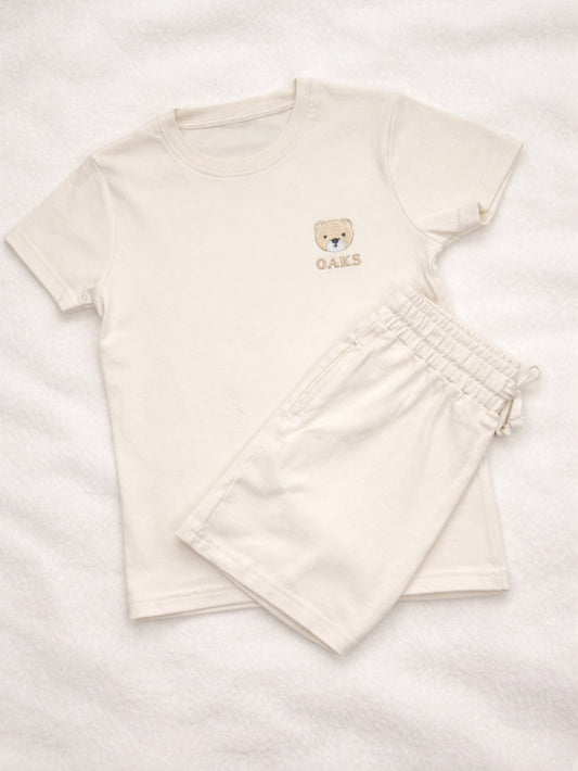 Oat Basic Embroidered Children Top And Short Set