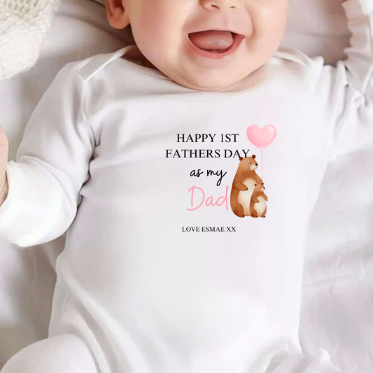 Personalised Happy 1st Fathers Day as My Dad Baby Sleepsuit
