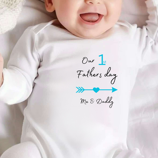 Personalised Our 1st Fathers Day Baby Sleepsuit