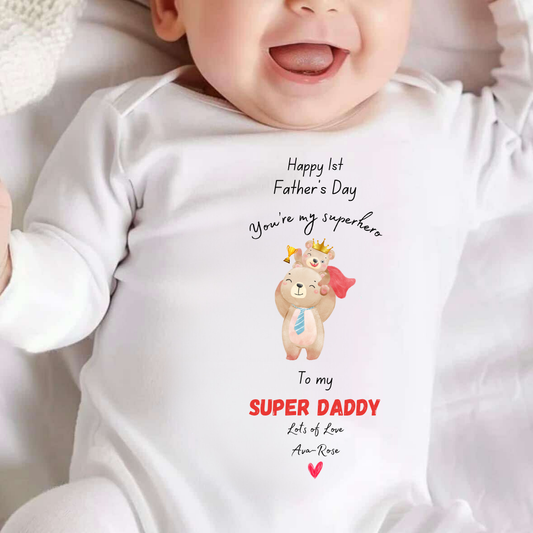Personalised You're My Superhero Fathers Day Baby Sleepsuit