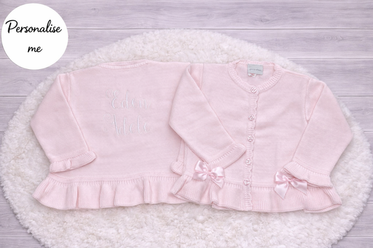 Personalised Pink Frilly Girls Bow Cardigan