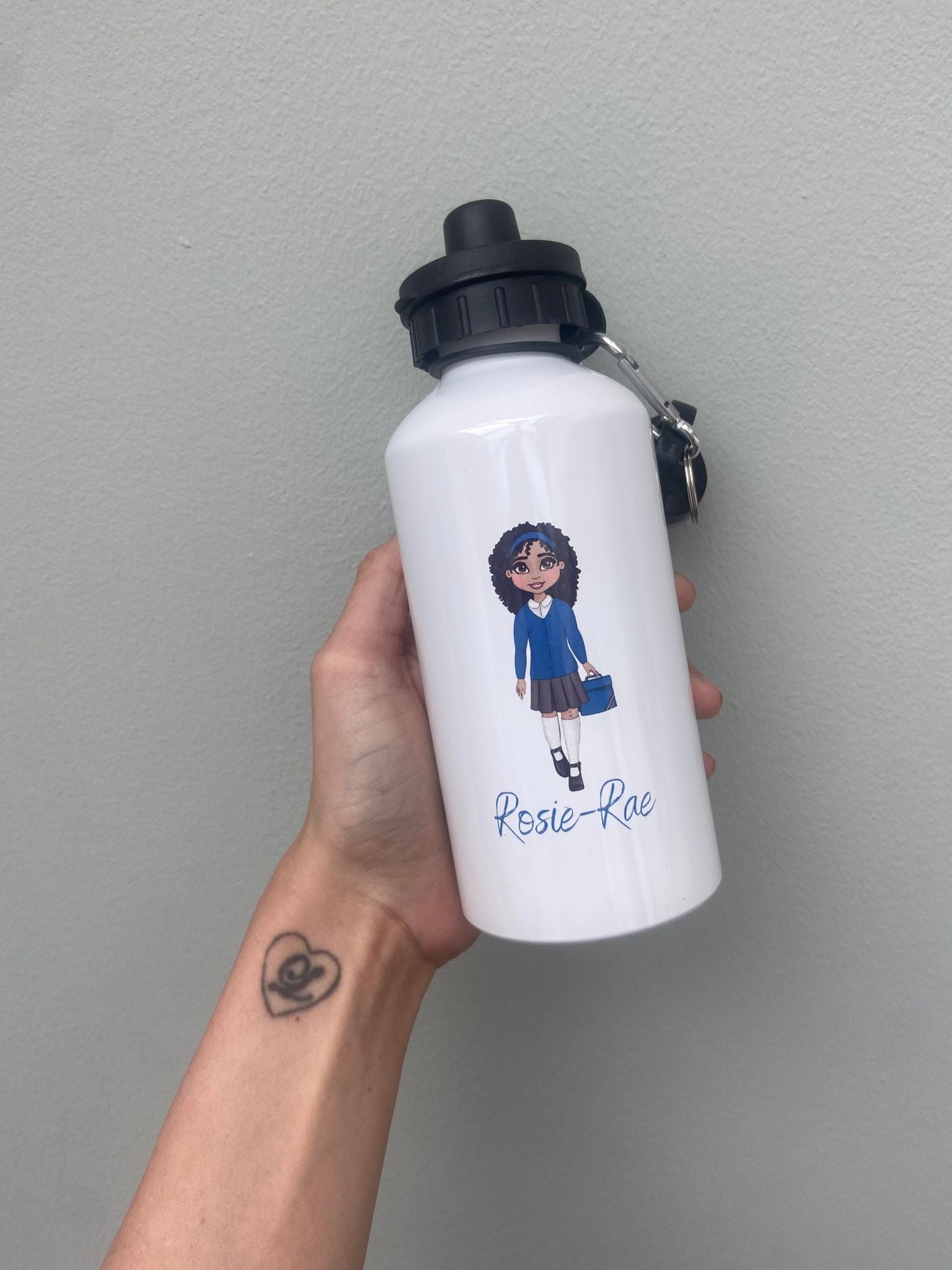 Personalised white Alumunim  school girl water bottle with name