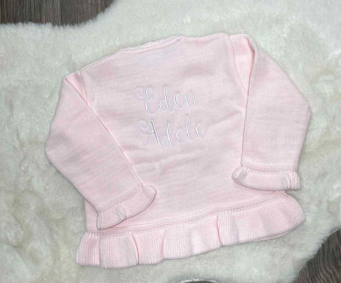 Personalised Pink Frilly Girls Bow Cardigan