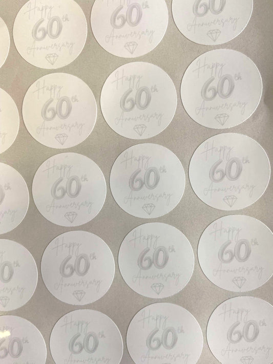 Personalised Anniversary  60th Stickers with image of a diamond