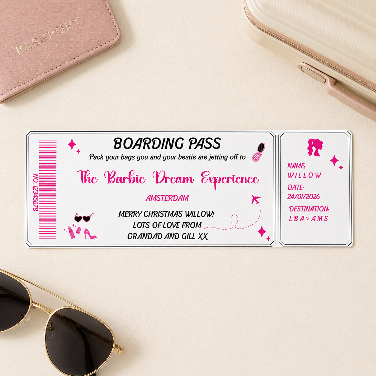 Personalised Barbie Boarding Pass Ticket