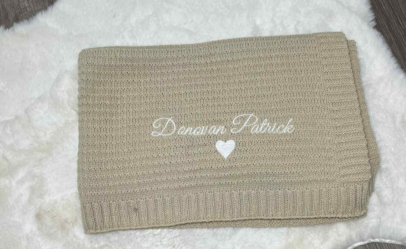 Personalised Knitted Embroidered Baby Blanket