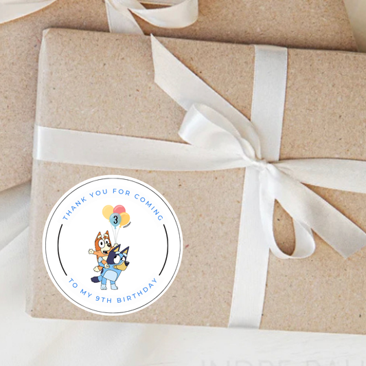 Personalised thank you for coming to my birthday stickers bluey themed