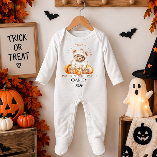 Personalised Cutest Pumpkin In the Patch Baby Sleepsuit