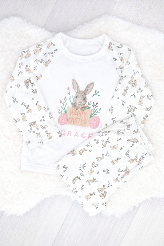 Personalised Easter Childrens Pyjamas with easter bunny design and name