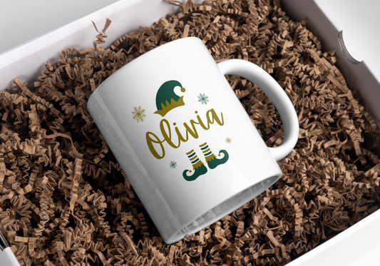 Personalised elf mug, perfect for making Christmas magical for children and a great addition to Christmas eve boxes