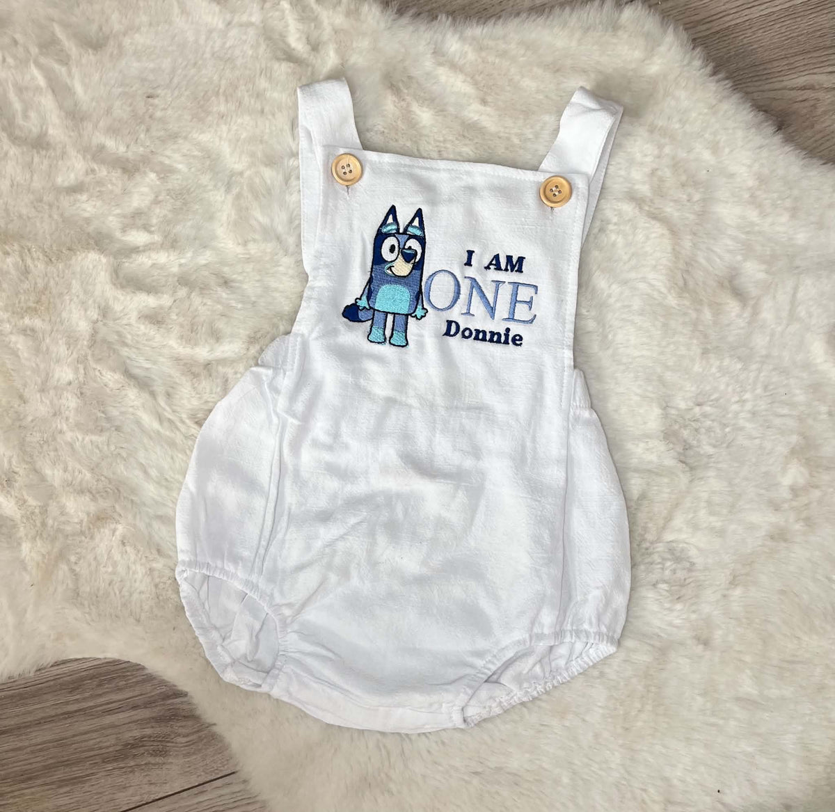 Personalised Embroidered Bluey First Birthday Baby Romper