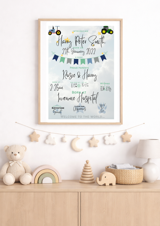 Personalised Farm Yard Baby Birth Print