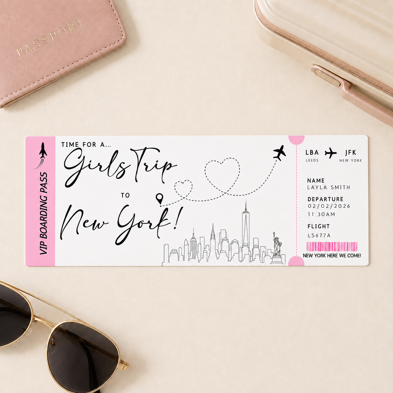 Personalised  Girls Trip Boarding Pass Ticket