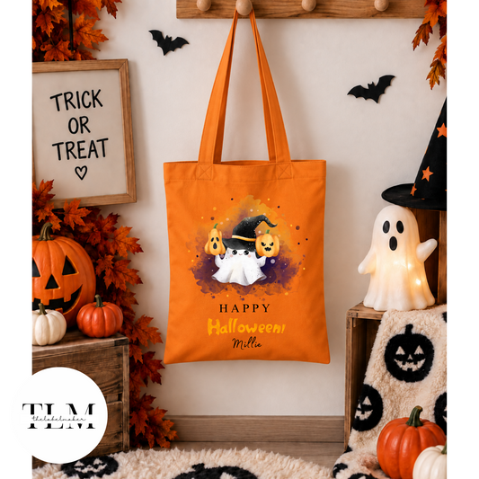 Personalised Happy Halloween Trick or Treat Bag in orange