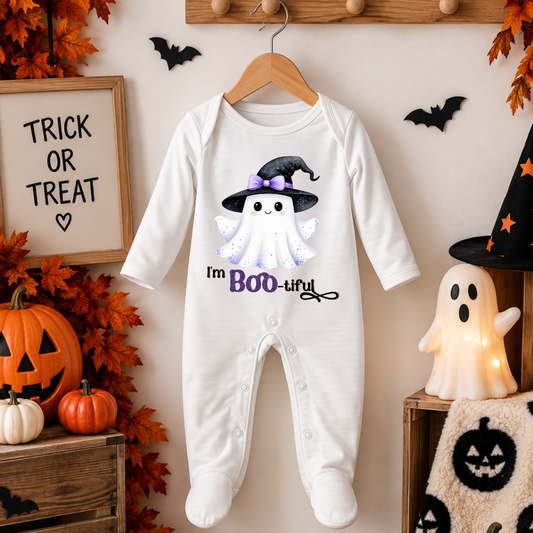 Personalised I'm Bootiful Halloween Baby Sleepsuit