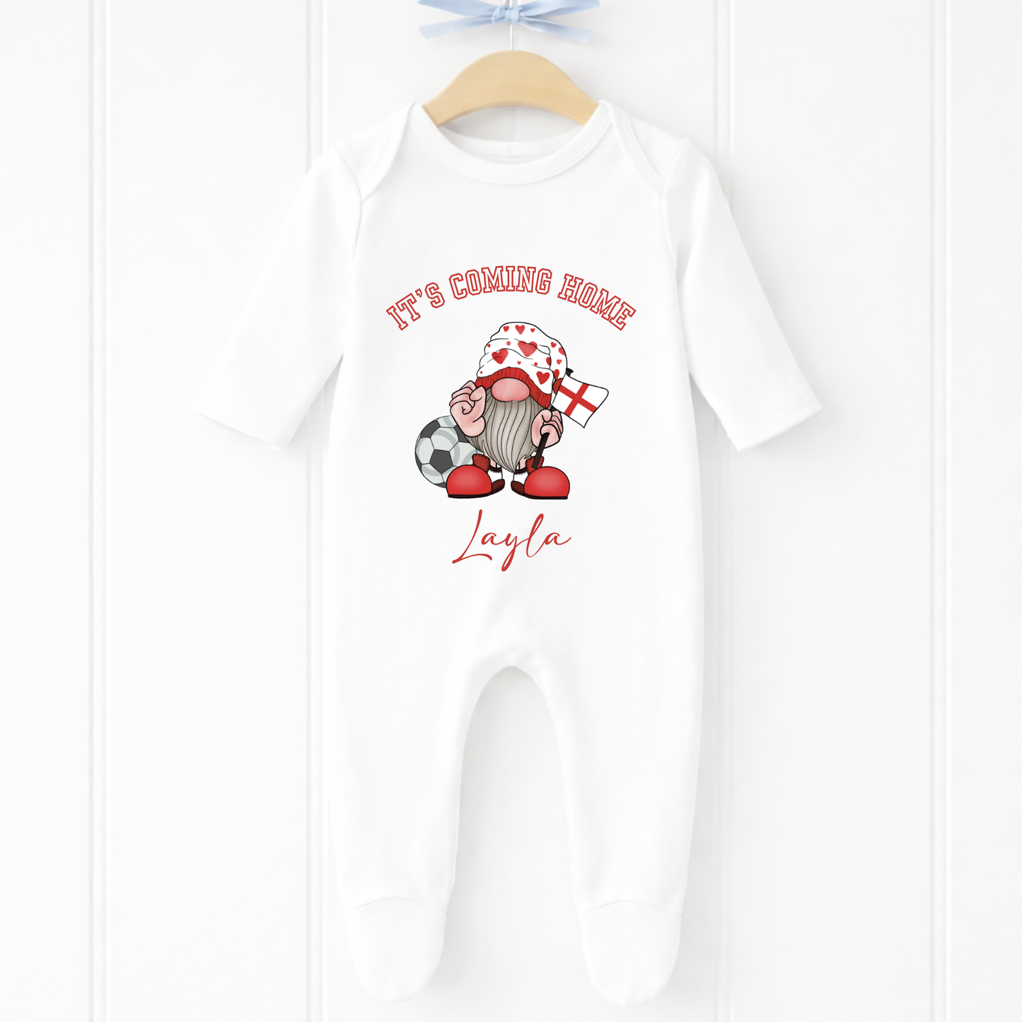 Personalised Its Coming World Cup Gnome Sleepsuit