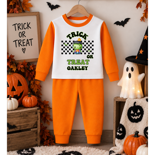 Personalised kids Frankenstein Halloween pyjamas