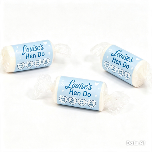 Personalised Love Heart sweet stickers designed for weddings, birthdays and special occasions, supplied as 18 stickers per A4 sheet.