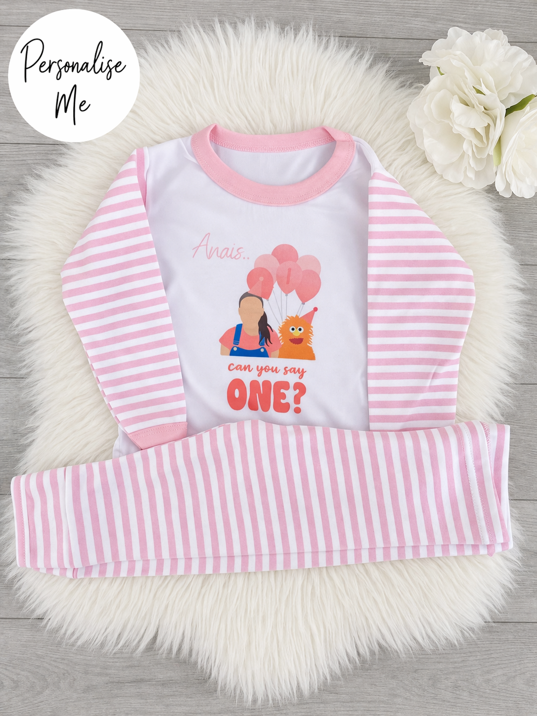 Pink Striped Personalised Miss Rachel Birthday Pyjamas