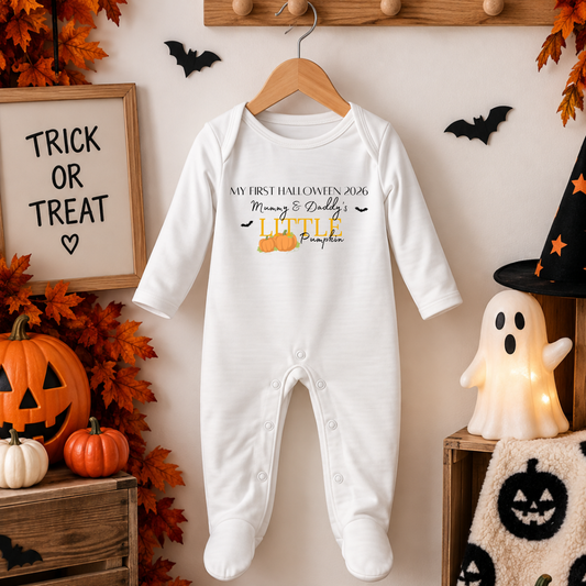 Personalised Mummy & Daddy's Little Pumpkin Halloween Baby Sleepsuit