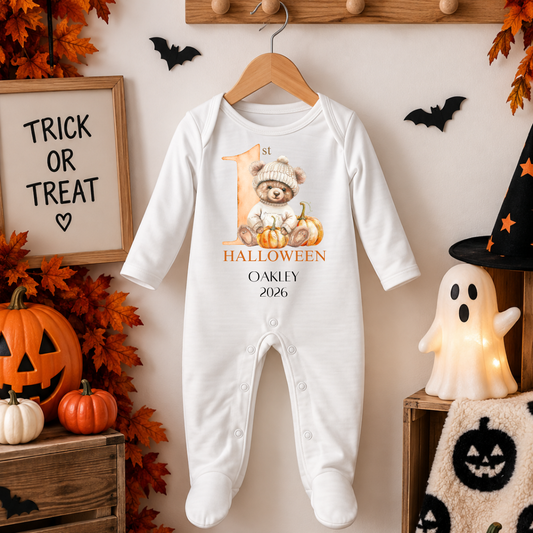 Personalised My 1st Halloween Baby Sleepsuit- Little Bear Design