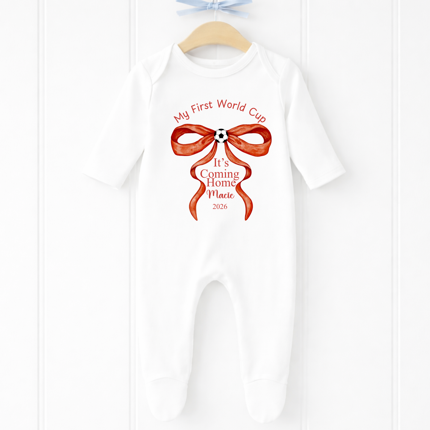Personalised My First World Cup Bows Sleepsuit