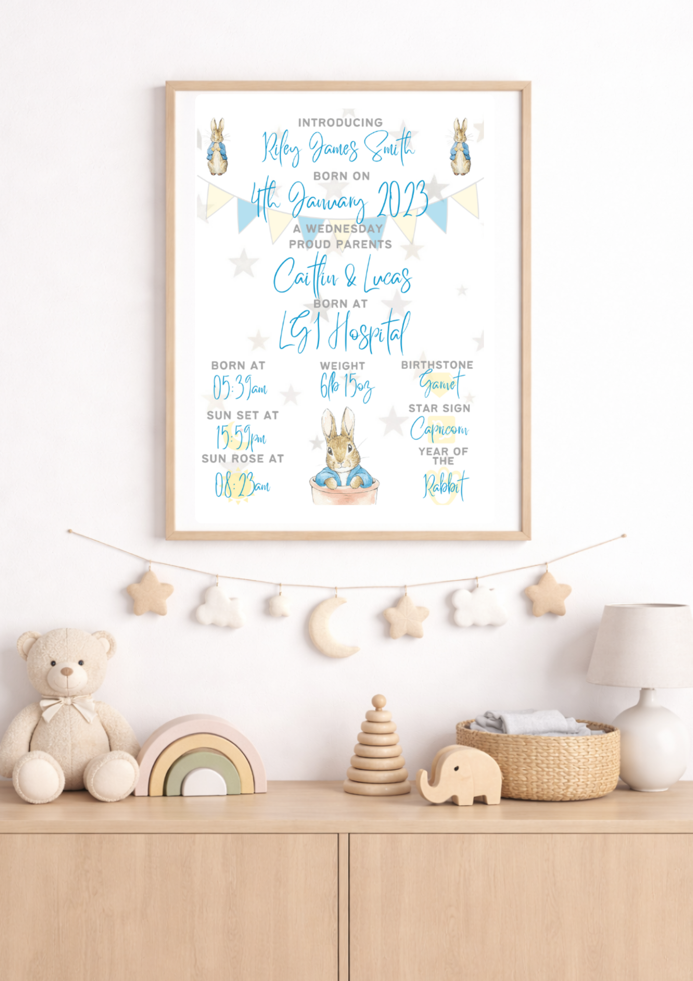 Personalised Peter Rabbit The Day You Were Born Baby Birth Print