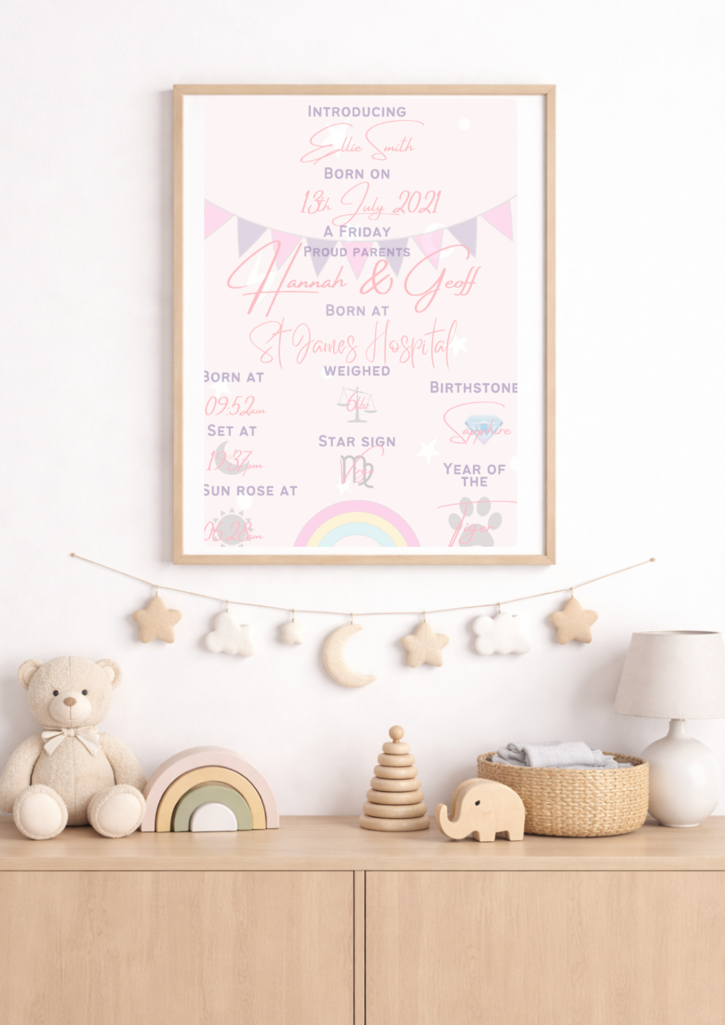 Personalised Rainbow The Day I Was Born Baby Birth Print