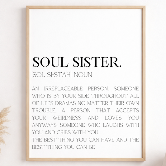Personalised Soul sister Noun keepsake print