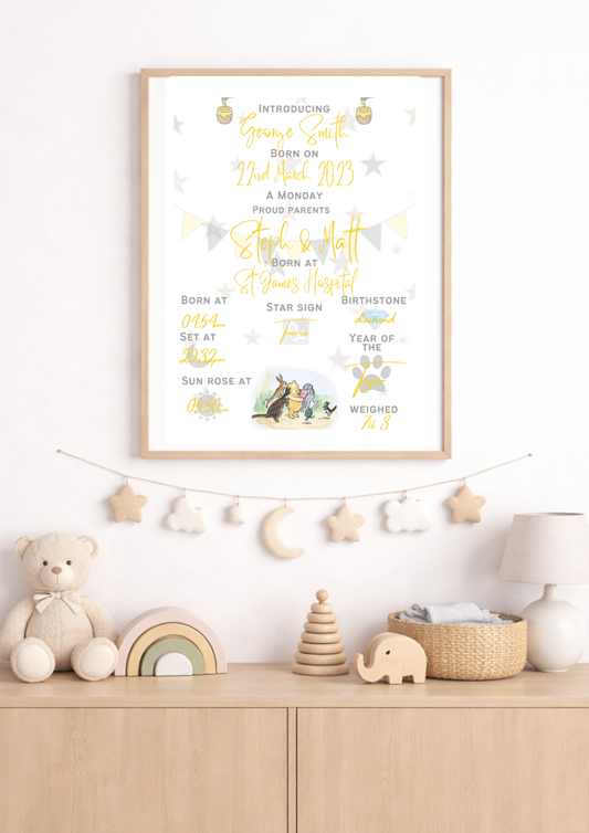 Personalised Winnie The Pooh Baby Birth Print