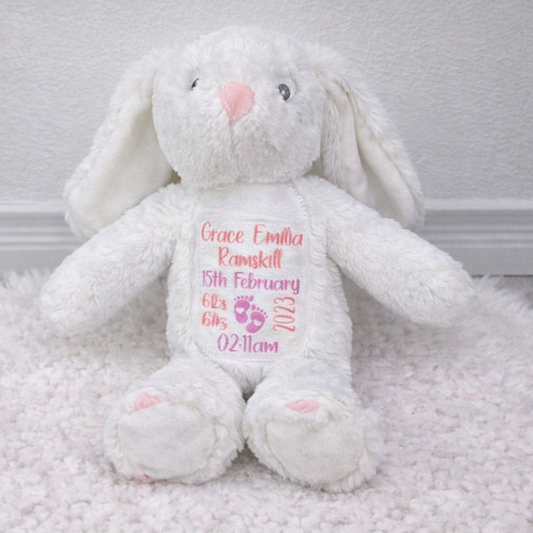 Personalised baby birth  information  bunny rabbit teddy