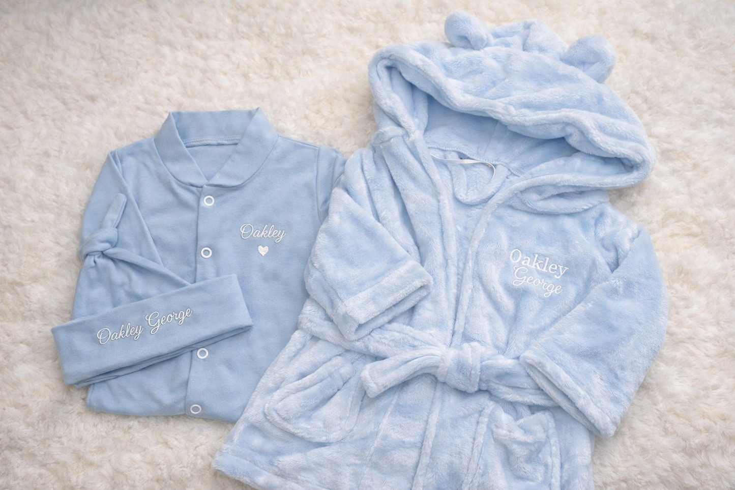 Light blue robe and shirt set with 'Daddy's Little Girl' text on a light background