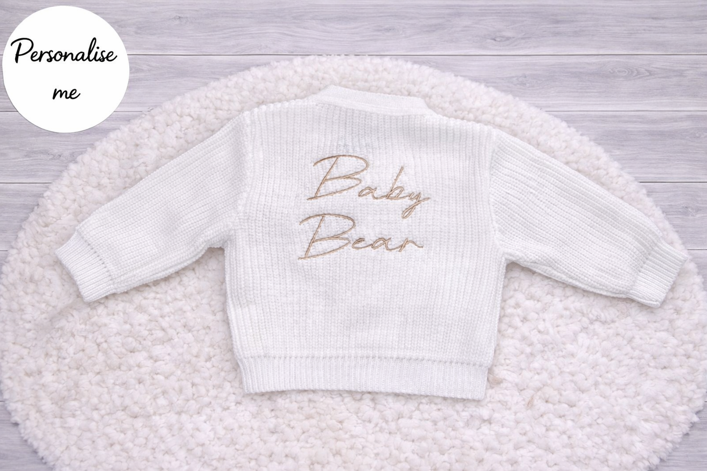 Personalised White Ribbed Knitted Baby Cardigan