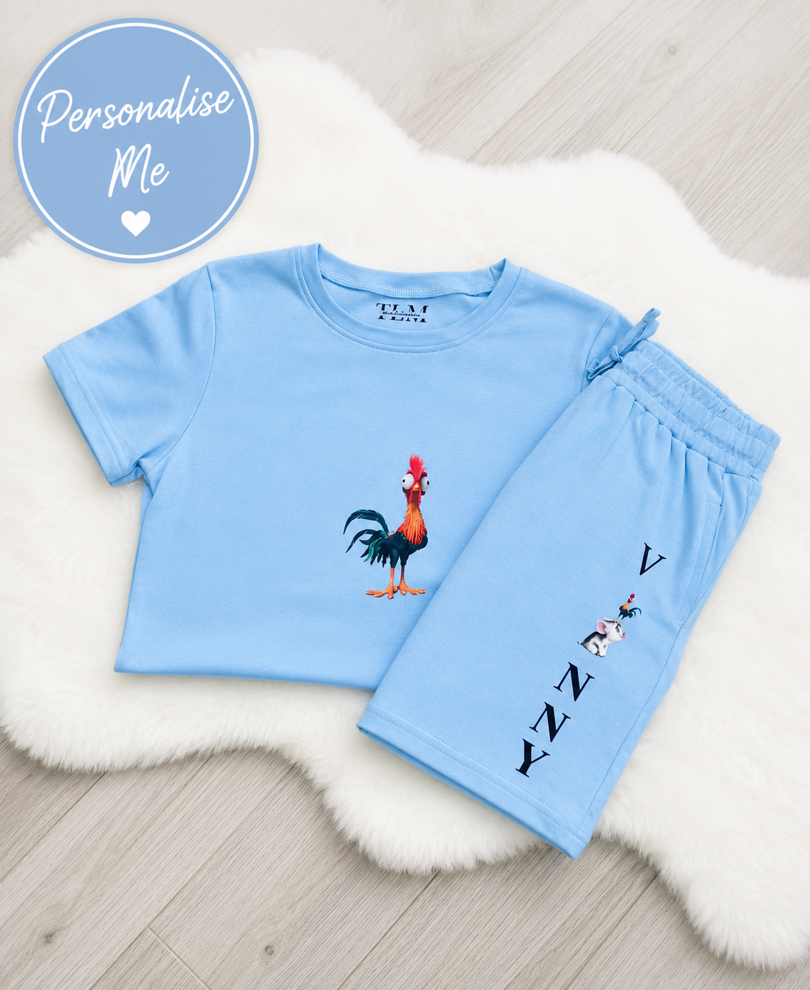 Personalised character inspired outfit for boys and girls with matching shorts set