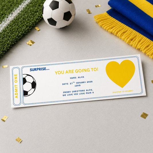 Personalised football scratch-to-reveal surprise ticket