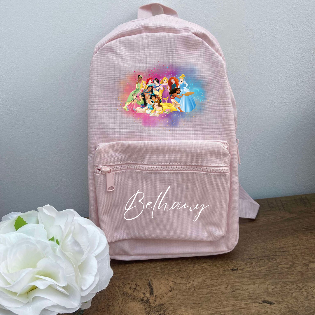 Personalised pink princess themed backpack