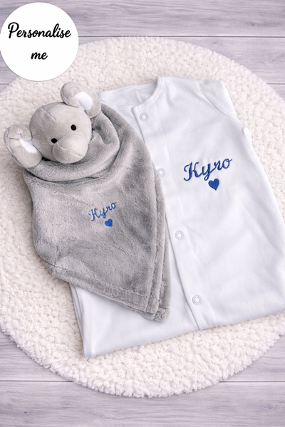 Personalised Embroidered Baby Sleepsuit & Comforter