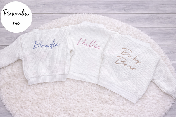 Personalised White Ribbed Knitted Baby Cardigan
