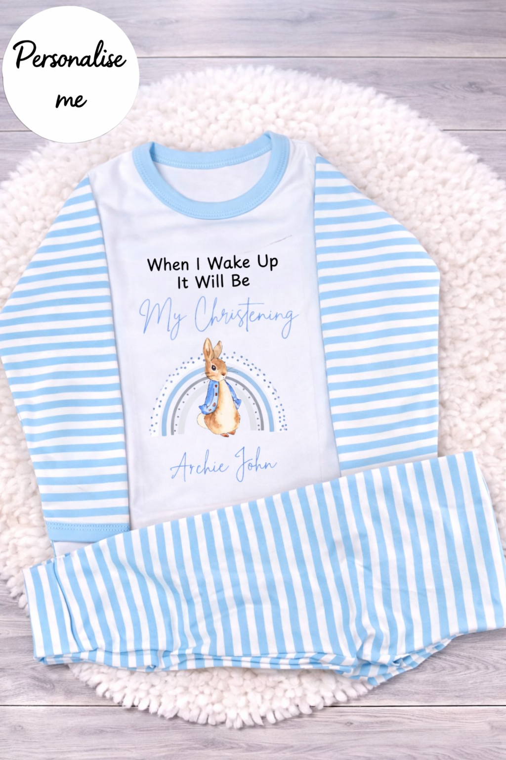 Personalised When I Wake Up It Will Be My Christening Day Rabbit Pyjamas
